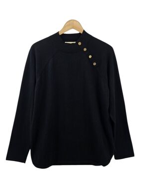 Michael Kors Black Lightweight Sweater Gold-tone Buttons Women's Size Large